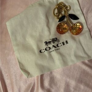 Coach Red and Green Leaf Gold Keychain